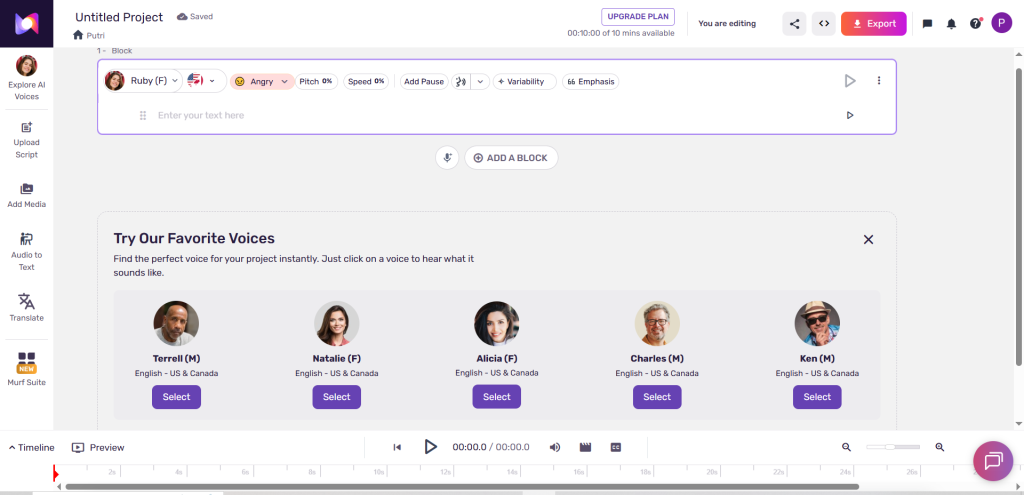 Murf AI sebagai AI tools untuk pemula untuk membuat voice over profesional