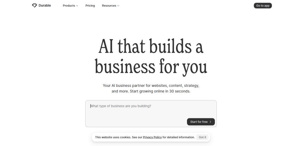 Durable sebagai AI tools untuk pemula untuk membuat website otomatis