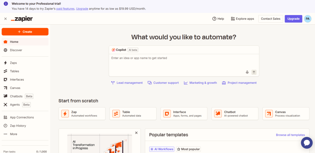 Zapier AI tools untuk pemula untuk automasi kerja